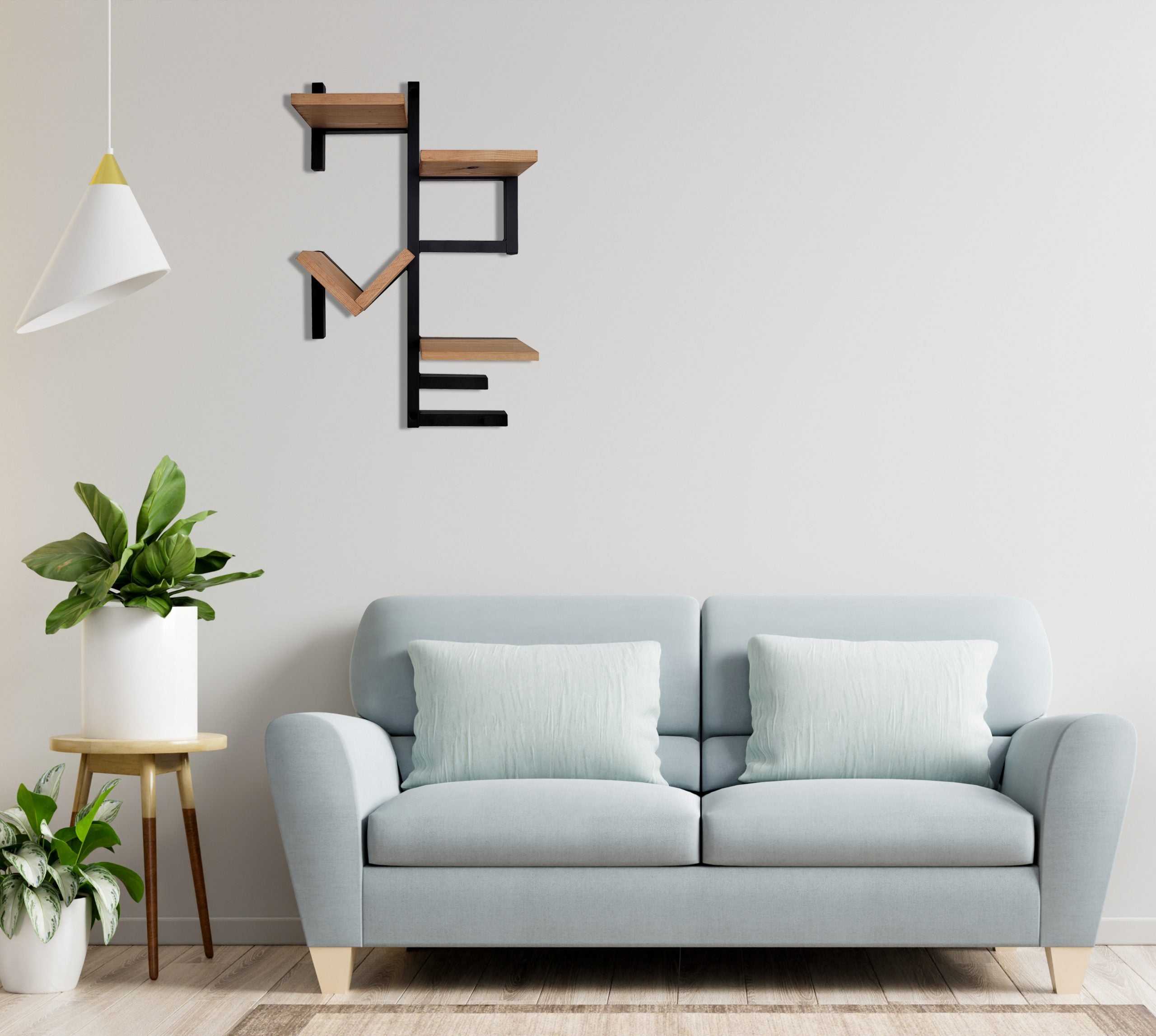 "White wall living room have sofa and decoration."