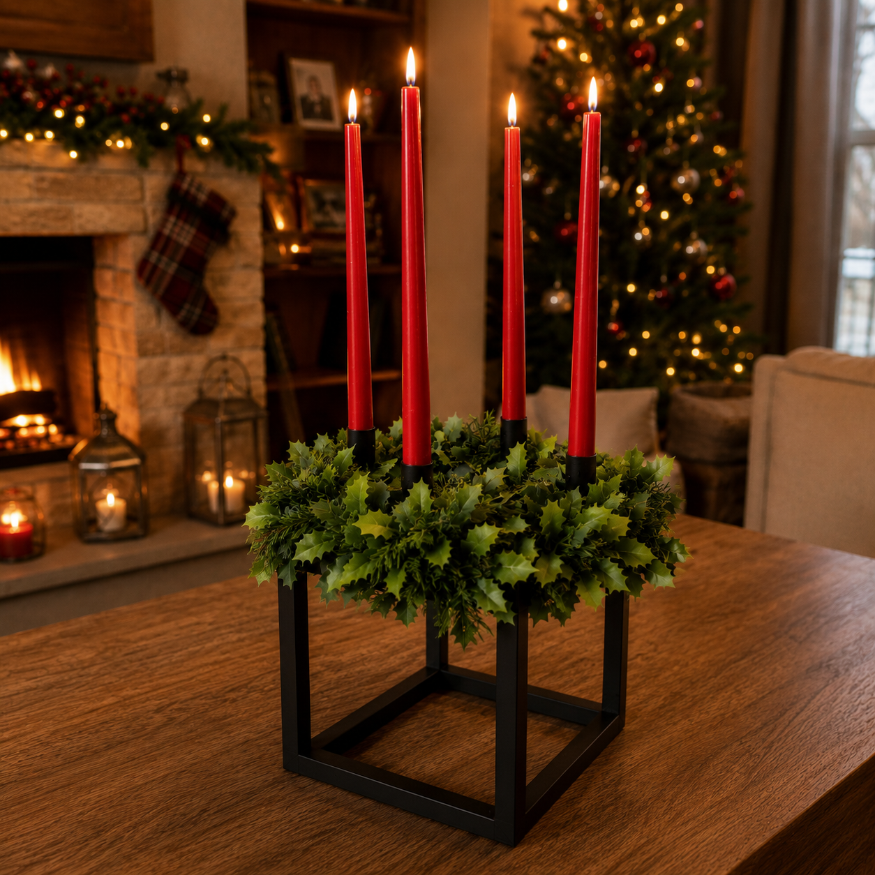 Portacandela in Acciaio con Candele e Ghirlanda Inclusi – Design Natalizio Made in Italy