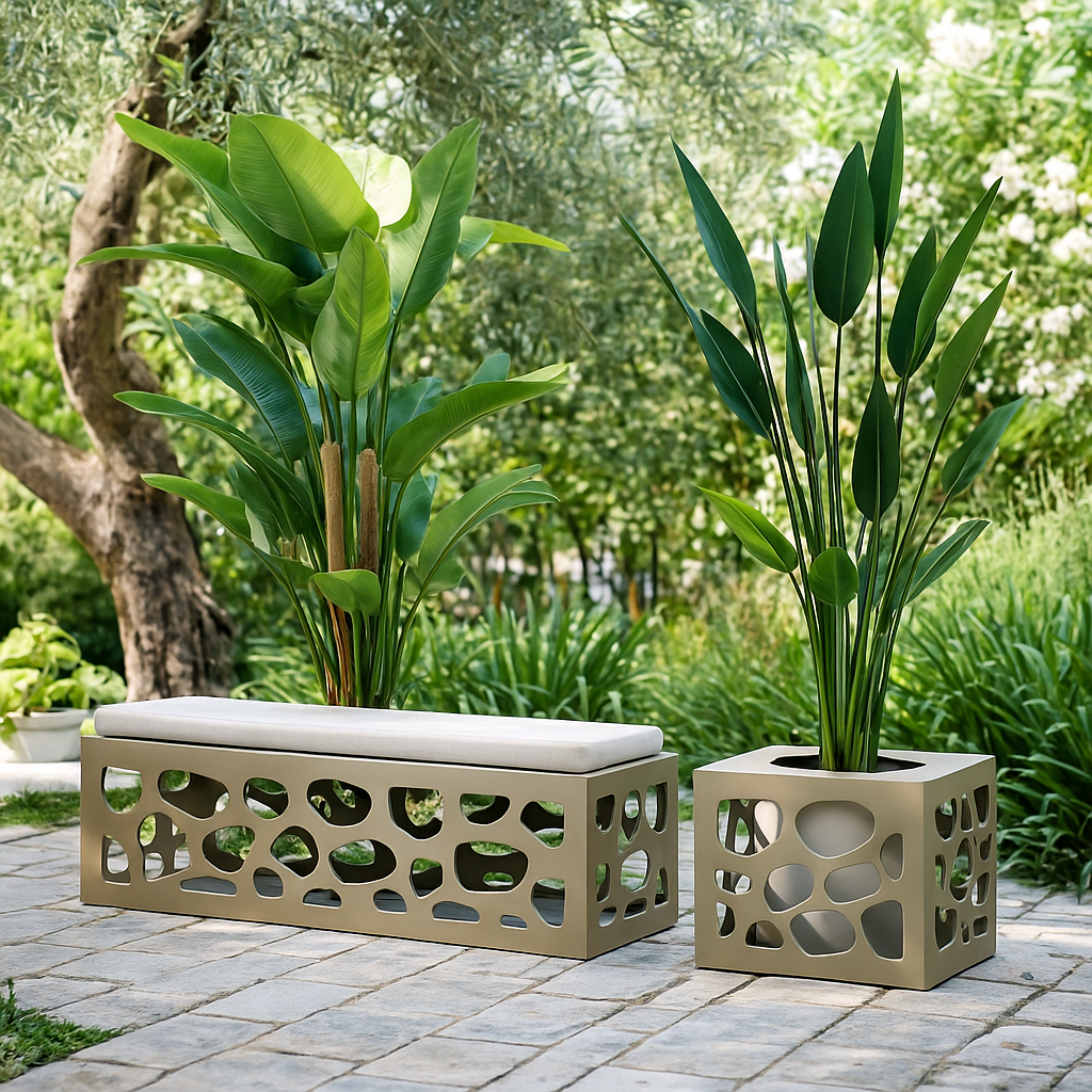 TECNOKIT Panca in Lamiera GOOT con vasi + Portavaso Singolo Coordinabile