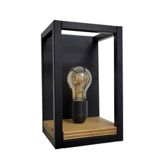 Horid - Lampada da parete industrial metallo e legno colore nero, lampada fissaggio a muro con tasselli cm15x15x25