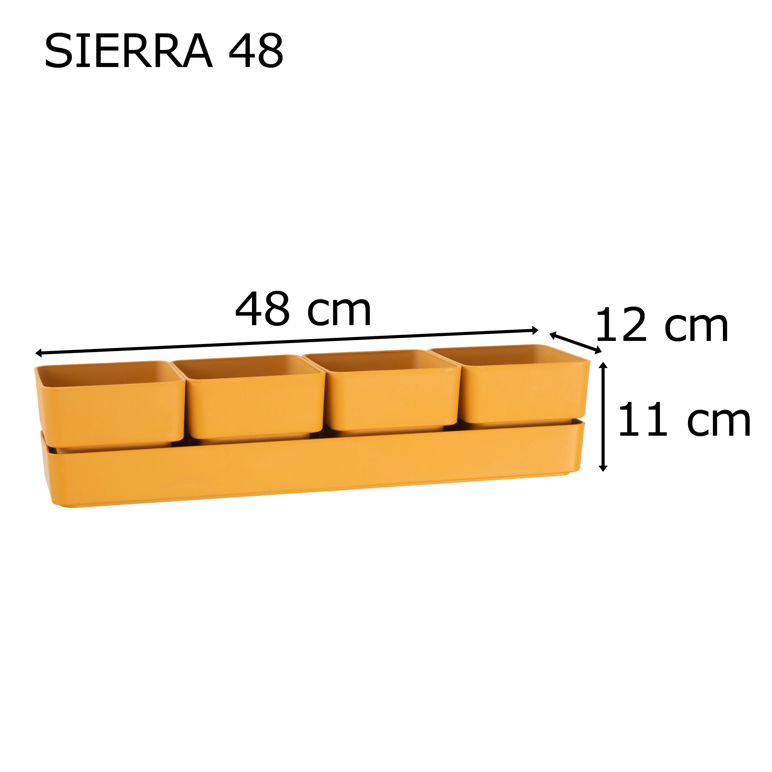 TERA vaso elegante di design Sierra, composto da 4 vasi quadrati e un sottovaso, dimensioni cm 48x12x11 h, fioriera per piantine e piante grasse reistente ai raggi UV