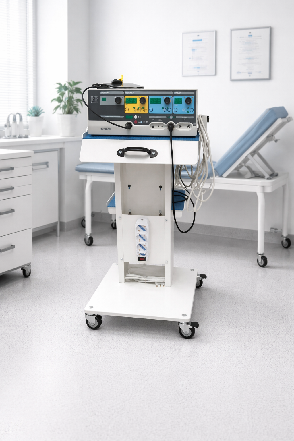 Tecnokit Carrello medico con Ripiano Regolabile, Tappetini Antiscivolo e Ciabatta elettrica Integrata