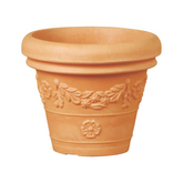 Tera vaso grande festonato anticato in resina, vaso grande effetto terracotta con decori, per interno ed esterno