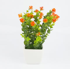 Set 2 Piantine Artificiali con fiori con vaso in ceramica cm 8x8x23h colori assortiti