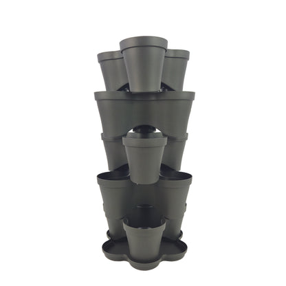 Plana vaso impilabile Roma, in polipropilene con sottovaso, vaso multistrato tridimensionale, vaso per fragole, fioriera da esterno ed interno, tris vasi giardino verticale