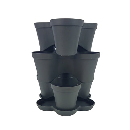 Plana vaso impilabile Roma, in polipropilene con sottovaso, vaso multistrato tridimensionale, vaso per fragole, fioriera da esterno ed interno, tris vasi giardino verticale