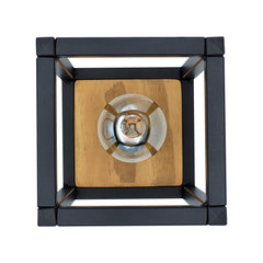 Huri - Lampada da tavolo comodino in metallo e legno, nera, cm15x15x25 per ufficio, salotto, camera da letto, negozio