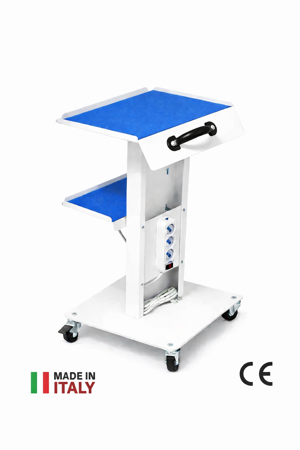 Tecnokit Carrello medico con Ripiano Regolabile, Tappetini Antiscivolo e Ciabatta elettrica Integrata