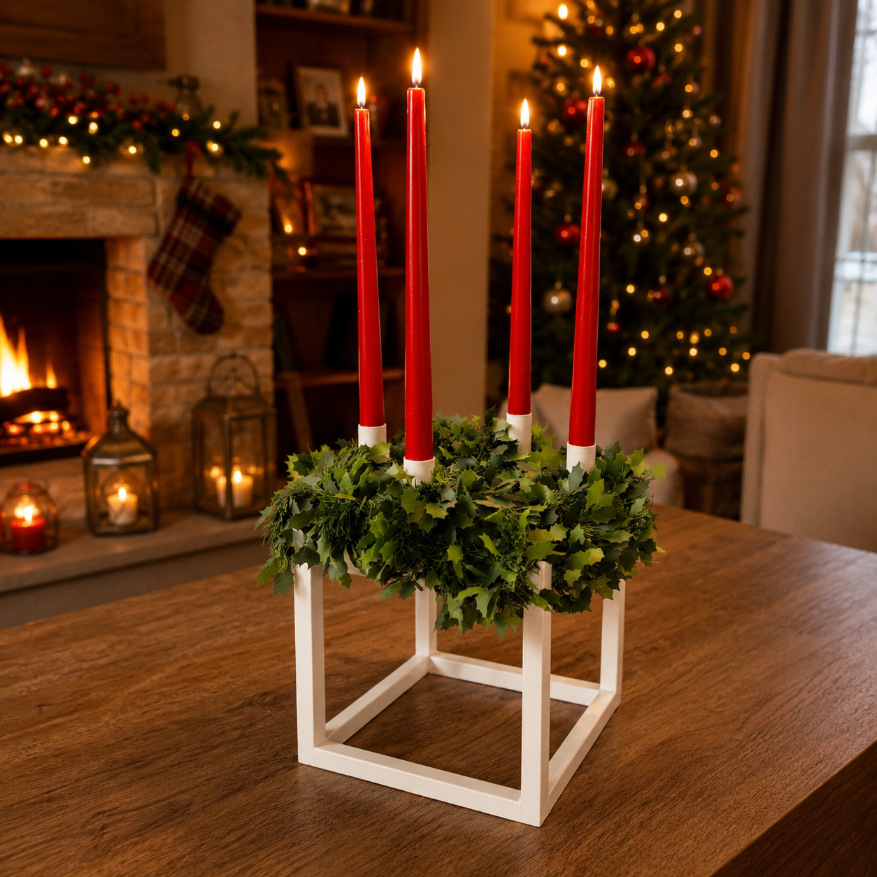 Portacandela in Acciaio con Candele e Ghirlanda Inclusi – Design Natalizio Made in Italy