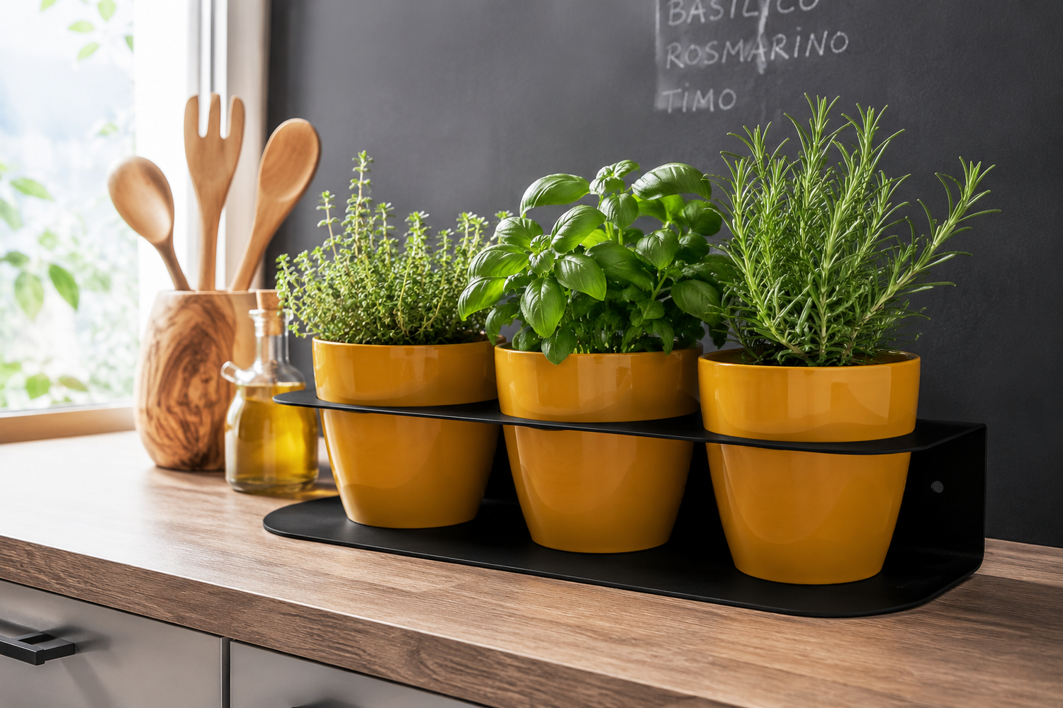 Porta Piante Aromatiche Professionale in Acciaio con Vasi Inclusi | Da Banco o Parete