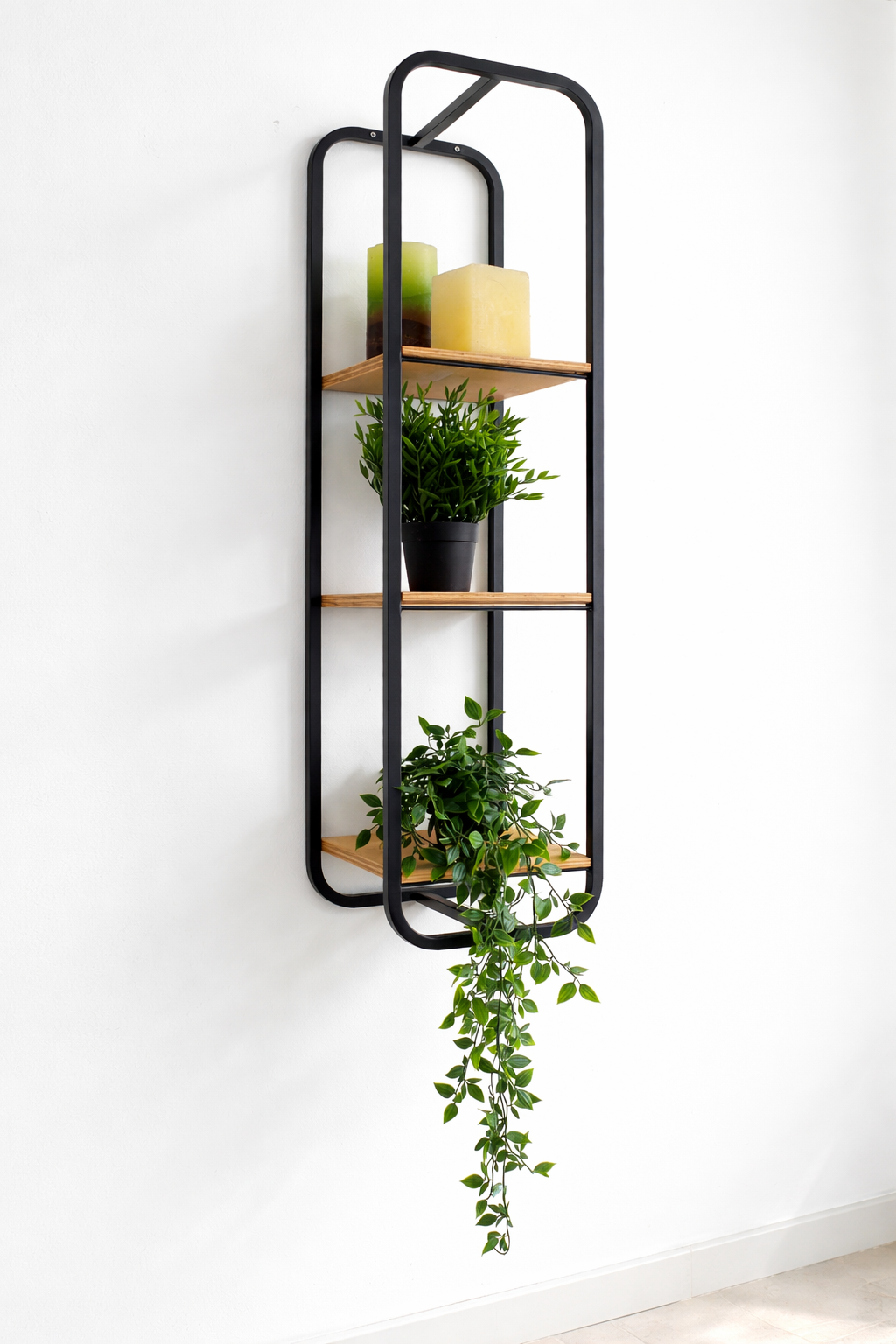 Tecnokit mensola parete frank a 3 ripiani in acciaio e legno, stile industrial, colore nero, cm 25x25x100h, parete attrezzata per soggiorno, cameretta, ufficio