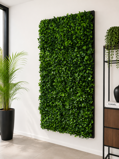 Quadro Vegetale Artificiale 200x100 cm con Cornice in Ferro Nera – Parete Verde Decorativa