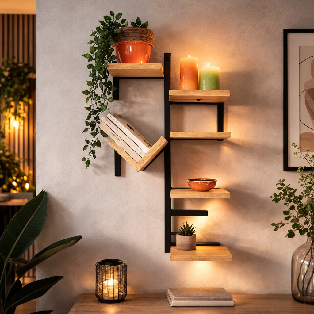 Mensola da Parete HOME in Acciaio e Legno – Design Moderno | Made in Italy