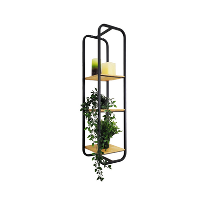 Tecnokit mensola parete frank a 3 ripiani in acciaio e legno, stile industrial, colore nero, cm 25x25x100h, parete attrezzata per soggiorno, cameretta, ufficio