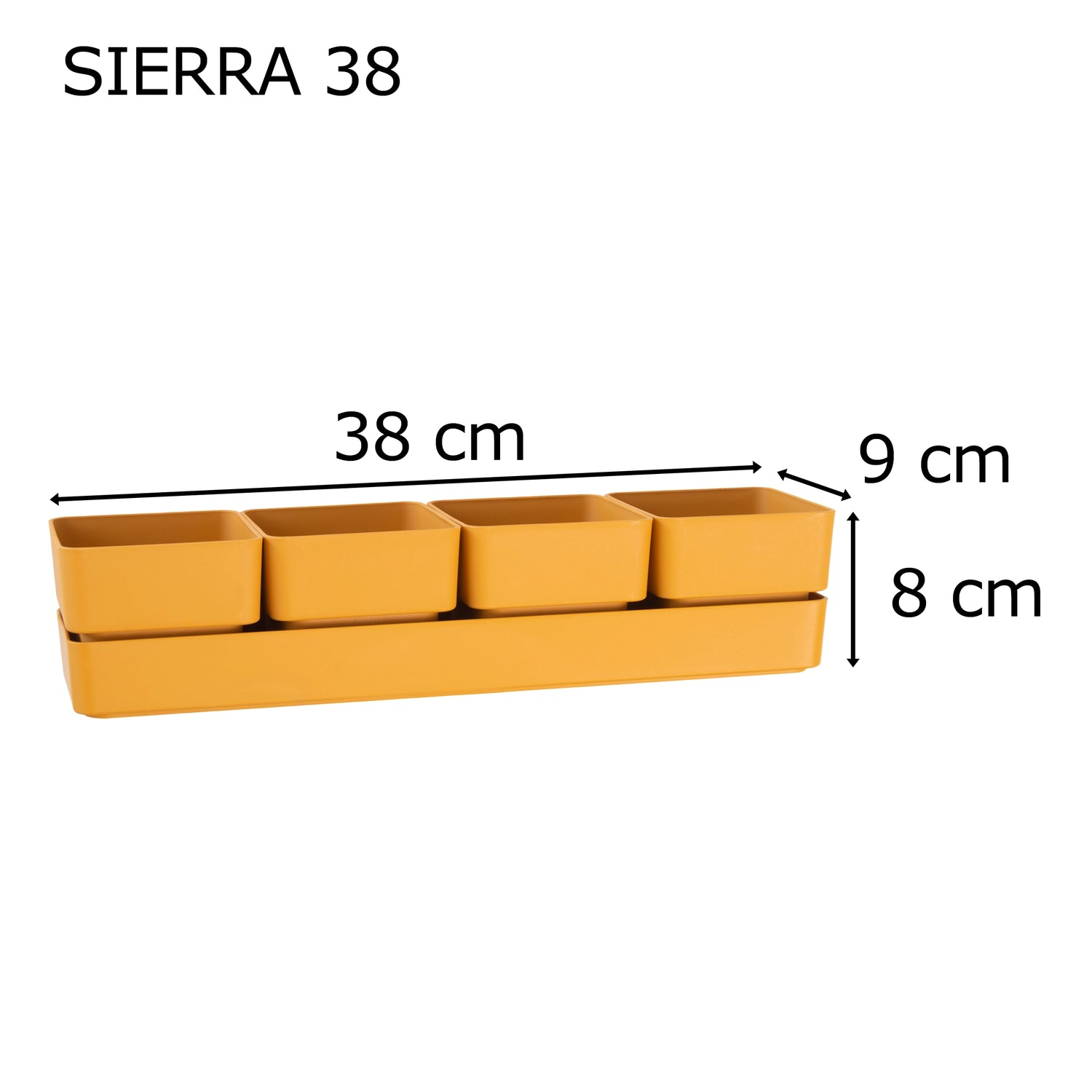 TERA vaso elegante di design Sierra, composto da 4 vasi quadrati e un sottovaso, dimensioni cm 48x12x11 h, fioriera per piantine e piante grasse reistente ai raggi UV