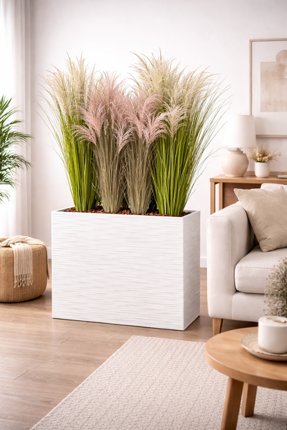 Separè Vaso Elegance completo di Piante Pampa Artificiali e Corteccia – Soluzione Divisoria Elegante