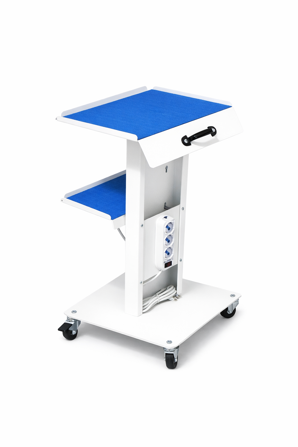 Tecnokit Carrello medico con Ripiano Regolabile, Tappetini Antiscivolo e Ciabatta elettrica Integrata