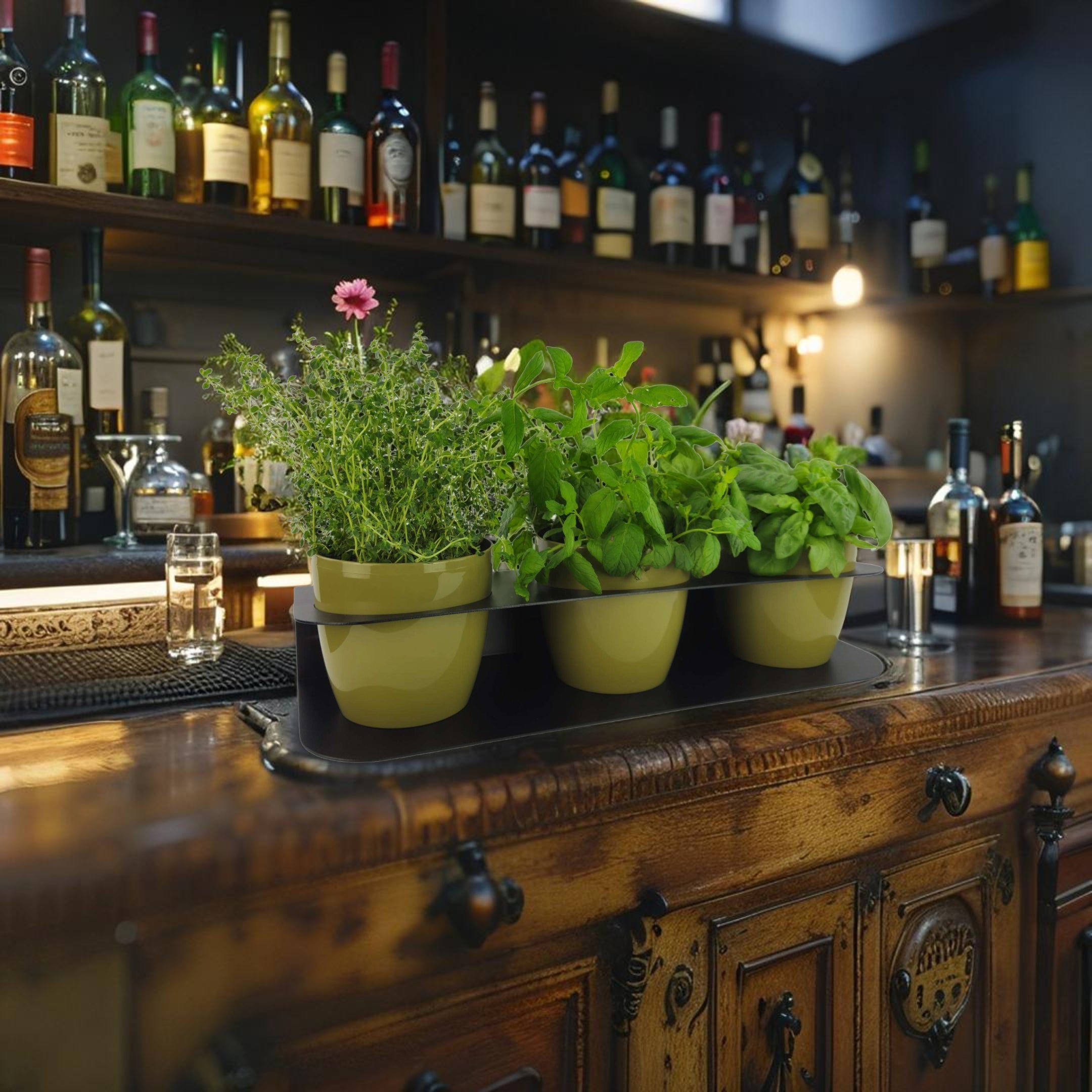 Porta piante aromatiche in metallo cm 58x18x10 da bancone e muro vasi inclusi