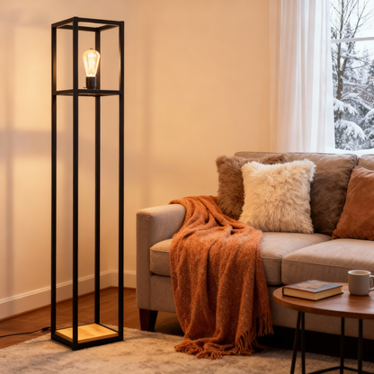 Sloth Lampada da pavimento in metallo e legno, stile industrial