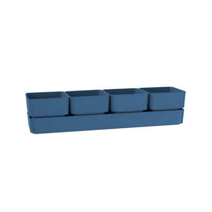 TERA vaso elegante di design Sierra, composto da 4 vasi quadrati e un sottovaso, dimensioni cm 48x12x11 h, fioriera per piantine e piante grasse reistente ai raggi UV