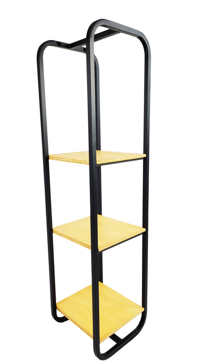 Tecnokit mensola parete frank a 3 ripiani in acciaio e legno, stile industrial, colore nero, cm 25x25x100h, parete attrezzata per soggiorno, cameretta, ufficio