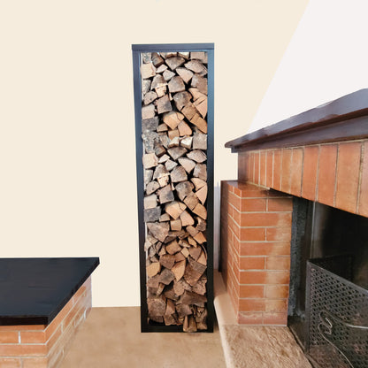 Scaffale porta legna in acciaio con ripiano porta oggetti