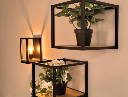 Mensola da parete Kubho  in acciaio e legno cm 29x29x26 h